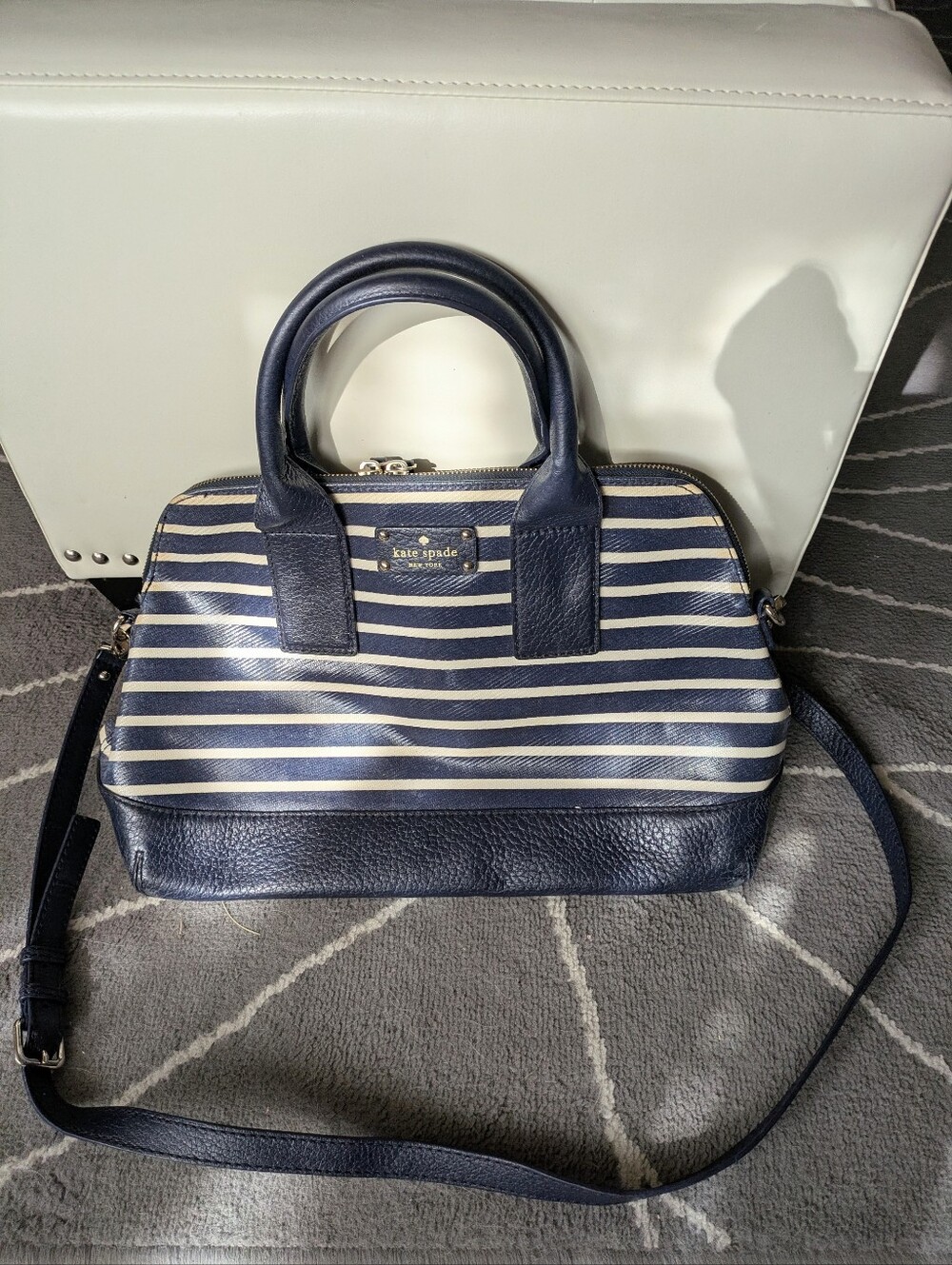 Vintage Kate Spade Stripped Navy Satchel Crossbody